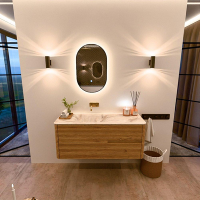 Mondiaz CIRO-DLUX Ensemble de meubles de salle de bains - 120x45x50cm - lavabo solid surface Frappe - 1 vasque à gauche - sans trous de robinet - 2 tiroirs - Chêne