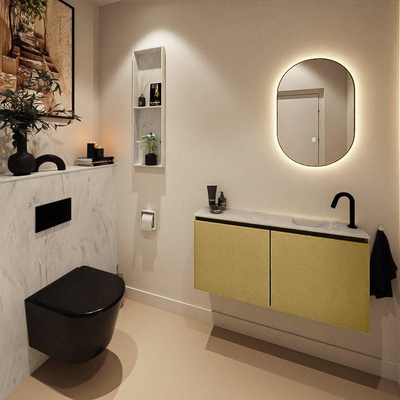 MONDIAZ TURE-DLUX 100cm toiletmeubel Oro. EDEN wastafel Opalo positie rechts. Met 1 kraangat.