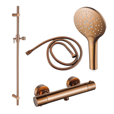 FugaFlow Eccelente Robinet de douche avec ensemble barre coulissante avec douchette ronde, flexible de douche métallique Cuivre brossé PVD