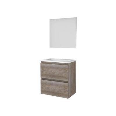 Basic-Line Start 39 ensemble de meubles de salle de bain 60x39cm sans poignée 2 tiroirs vasque acrylique 1 trou pour robinet mfc scotch oak