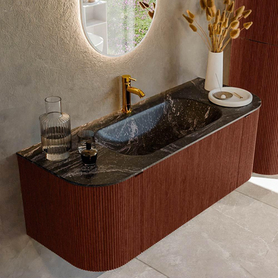 Mondiaz KURVE-DLUX Badkamermeubelset - 120x46x40cm - 1 lade - 2 deuren - wastafel solid surface - midden - 1 kraangat - Ruby