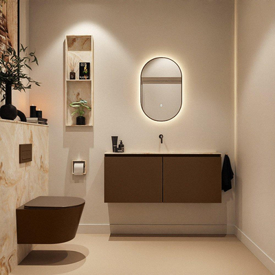 MONDIAZ TURE-DLUX Meuble toilette - 120cm - Rust - EDEN - vasque Frappe - position centrale - sans trou de robinet