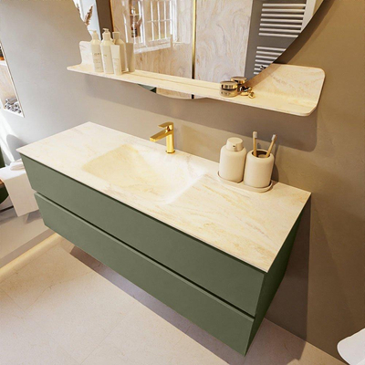 Mondiaz VICA-DLUX ensemble de meuble de salle de bain - 130cm - meuble sous-vasque armée - 2 tiroirs - lavabo encastré nuage milieu - 1 trou de robinet - version haute 60cm - ostra