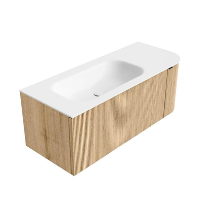 MONDIAZ KURVE meuble de salle de bains 115cm avec module 25 R couleur chêne avec 1 tiroir et 1 porte. Lavabo BIG SMALL gauche 1 trou de robinet Talc.
