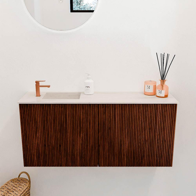 Mondiaz JOYA-DLUX 90cm toiletmeubel - kleur Ruby - Wastafel FAYE positie Links 1 kraangat kleur Meli.