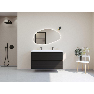HR badmeubelen Infinity XXL 3D Ensemble meuble de salle de bains - 120 cm - 1 lavabo en céramique djazz blanc - 2 trous de robinet - 2 tiroirs - noir mat