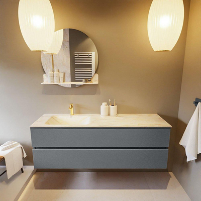 Mondiaz VICA-DLUX ensemble de meuble de salle de bain - 150cm - meuble sous-vasque plata - 2 tiroirs - lavabo encastré cloud gauche - 1 trou de robinet - miroir modèle spot - version XL 60cm de haut - ostra