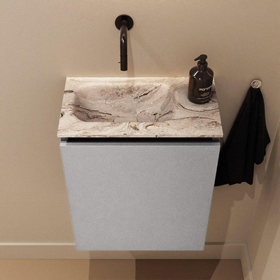 MONDIAZ TURE-DLUX Meuble toilette - 40cm - Plata - EDEN - vasque Glace - position gauche - sans trou de robinet