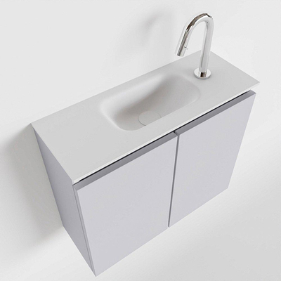 MONDIAZ TURE Toiletmeubel 60x23x50cm met 1 kraangaten 2 deuren cale mat Wastafel Eden midden Solid Surface Wit