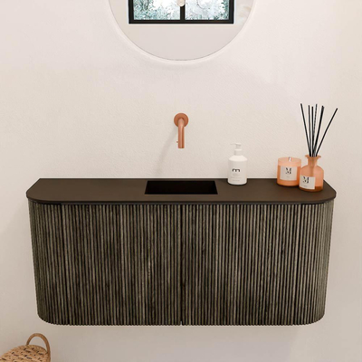 Mondiaz JOYA 93.2cm meuble de salle de bains - arrondi gauche et droit couleur Shadow - Vasque FAYE position Milieu Sans trou de robinet couleur Urban