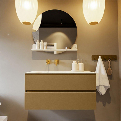 Mondiaz VICA-DLUX ensemble de meuble de salle de bain - 100cm - meuble sous-vasque oro - 2 tiroirs - lavabo encastré cloud gauche - sans trous de robinet - version haute de 60cm - opalo