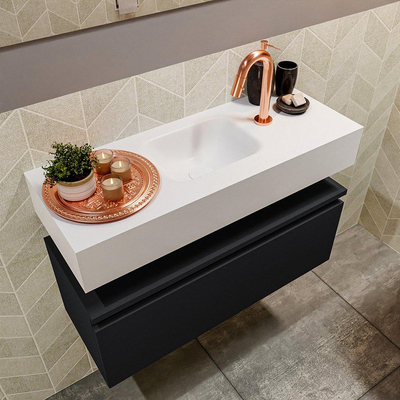 Mondiaz ANDOR Meuble lave-mains 80x30x30cm avec 1 trou pour robinet 1 tiroir Urban mat Lavabo Lex Centre Solid Surface Blanc