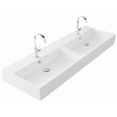 Thebalux wastafel quadro 140cm keramiek 2x kom 2x kraangat