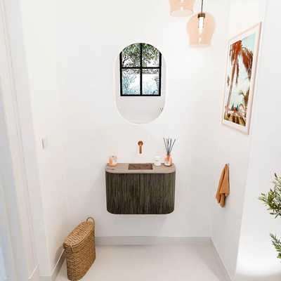 Mondiaz JOYA-DLUX Meuble de toilettes 63,2 cm - arrondi à gauche et à droite couleur Shadow - Lavabo FAYE position Centrale Sans trou de robinet couleur Arena.