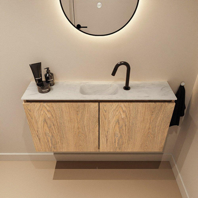 MONDIAZ TURE-DLUX Meuble WC 100 cm Washed Oak. Lavabo EDEN Opalo position milieu. Avec 1 trou de robinet.