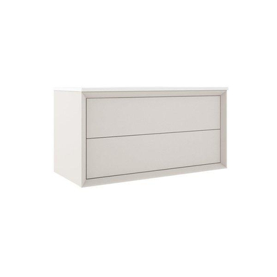 Saniclass Prime Core Meuble de salle de bain - 100x50x45cm - 1 vasque rectangulaire en céramique blanc - 1 trou de robinet - 2 tiroirs - miroir rectangulaire - mat cotton (beige)