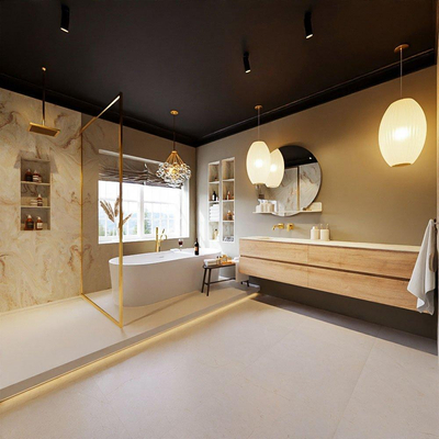 MONDIAZ VICA-DLUX Ensemble meuble de salle de bains - 200cm - meuble bas Washed oak - 4 tiroirs - lavabo encastré cloud à gauche - sans trous de robinet - version haute 60cm - frape