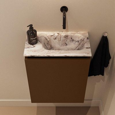 MONDIAZ TURE-DLUX Meuble toilette - 40cm - Rust - EDEN - vasque Glace - position droite - sans trou de robinet