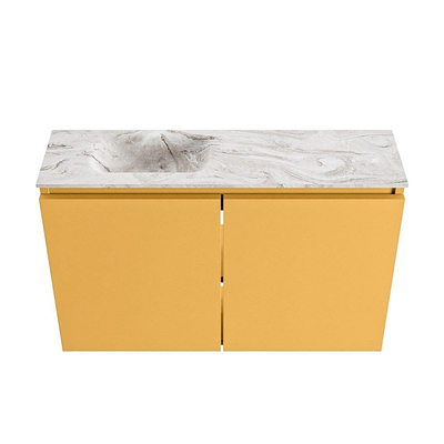 MONDIAZ TURE-DLUX meuble de toilettes 80cm Ocher. Lavabo EDEN Glace position gauche. Avec 1 trou de robinet.