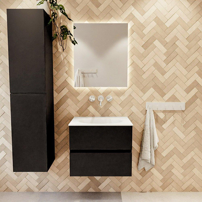 MONDIAZ VICA meuble sous lavabo 60cm Urban 2 tiroirs. Lavabo MOON central sans trou de robinet, couleur Talc.