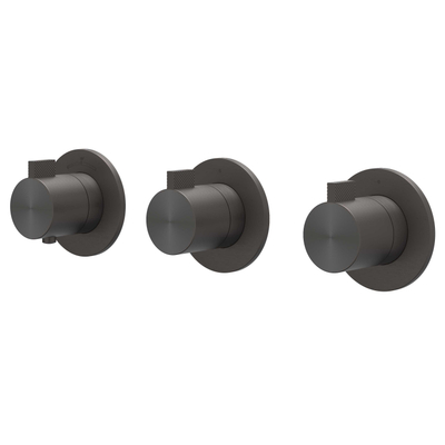 IVY Tribe Ensemble de douche pluie - encastré - symmetry - 2 robinets d'arrêt - bras de plafond 20 cm - douche de tête medium 30 cm - barre de douche avec sortie - flexible de douche 150 cm - douchette barreau - RVS316 - noir carbone brossé PVD