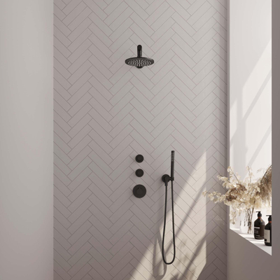 Brauer Black Edition Ensemble de douche pluie encastré - douche principale 20 cm - 3 boutons lisses - bras mural droit - douchette à main 1 fonction - noir mat
