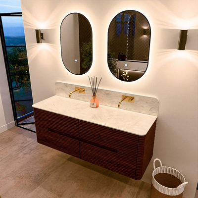 Mondiaz CIRO-DLUX Badkamermeubelset - 140x45x50cm - Solid surface wastafel Opalo - 2 wasbak Dubbel - zonder kraangaten - 4 lades - Ruby