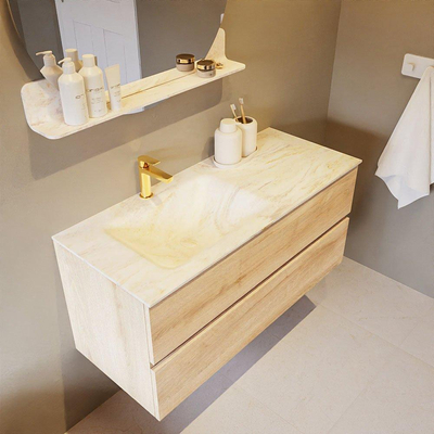 Mondiaz VICA-DLUX Ensemble de meuble de salle de bain - 110cm - meuble sous-vasque chêne blanchi - 2 tiroirs - lavabo encastré cloud gauche - 1 trou de robinet - version haute de 60cm - ostra