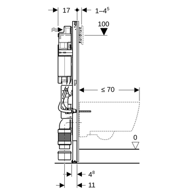 Geberit Duofix wandcloset - hoogte 112cm sigma reservoir - 12cm hoogte instelbaar na montage - blauw