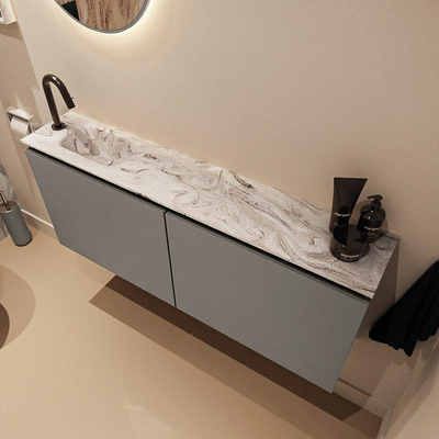 MONDIAZ TURE-DLUX Meuble WC 120cm Smoke. Lavabo EDEN Glace position gauche. Avec 1 trou de robinet.