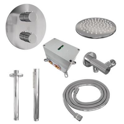 BRAUER Chrome Edition douche thermostatique encastrée - 3 voies - rond - ensemble 77 - douche principale de 20 cm - bras plafond - douchette à main - flexible de douche - coude mural - chrome
