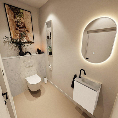 MONDIAZ TURE-DLUX Meuble toilette - 40cm - Talc - EDEN - vasque Opalo - position droite - 1 trou de robinet