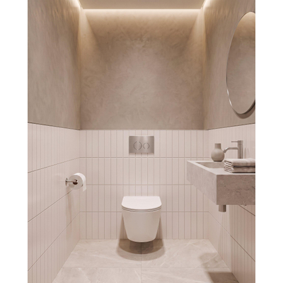QeramiQ Dely Toiletset - inbouwreservoir Qeramiq Flush - 35mm zitting - metaal RVS bedieningsplaat - ronde knoppen - glans wit