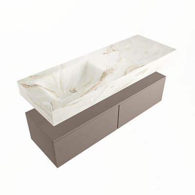 Mondiaz ALAN-DLUX Ensemble de meuble - 130cm - meuble Smoke mat - 2 tiroirs - Lavabo Cloud Frappe suspendu - vasque Gauche - 1 trou de robinet
