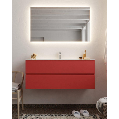 Mondiaz VICA ensemble de meuble de salle de bain - 120cm - meuble sous-vasque fire - 2 tiroirs - lavabo cloud milieu - 1 trou de robinet - miroir LED - version XL 60cm haut