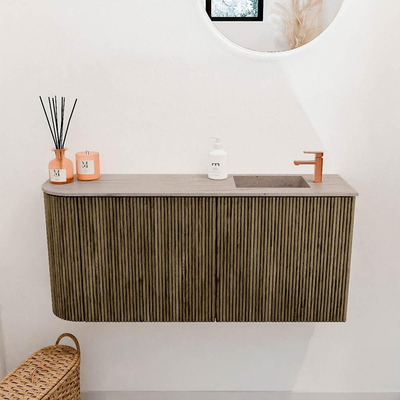 Mondiaz JOYA-DLUX 91.6cm toiletmeubel - ronding links kleur Dusk - Wastafel FAYE positie Rechts 1 kraangat kleur Saba.