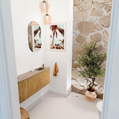 Mondiaz JOYA-DLUX Meuble de salle de bains 101.6cm - arrondi gauche couleur Chêne - Vasque FAYE position Droite 1 trou de robinet couleur Arena.