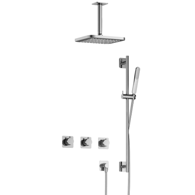 Hotbath Gal IBSGL70 Ensemble de douche thermostatique encastré - 2 robinets d'arrêt - bras plafond de 15 cm - pomme de douche carrée de 22 cm - douchette à main - barre de douche - chrome