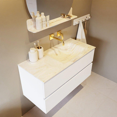 Mondiaz VICA-DLUX ensemble de meuble de salle de bain - 100cm - meuble sous-vasque talc - 2 tiroirs - lavabo encastré cloud droite - sans trous de robinet - version haute de 60cm - ostra