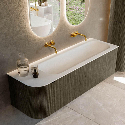 Mondiaz KURVE Ensemble de meuble de salle de bains - 145x46x40cm - 1 tiroir - 1 porte - lavabo solid surface - droit - sans trou de robinet - Shadow