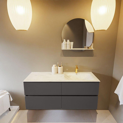 Mondiaz VICA-DLUX ensemble de meuble de salle de bain - 120cm - meuble sous-vasque gris foncé - 4 tiroirs - lavabo encastré cloud droite - 1 trou de robinet - version haute de 60cm - opalo