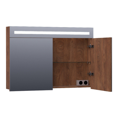 BRAUER Promise armoire de toilette - 100x70x15cm -- avec éclairage direct - 2 portes miroir unilatérales - Forêt Cacao