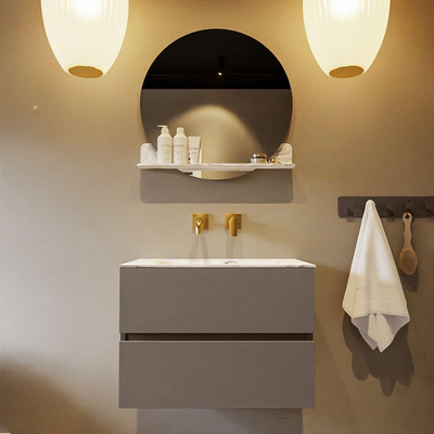 Mondiaz VICA-DLUX ensemble de meuble de salle de bain - 70cm - meuble sous-vasque fumée - 2 tiroirs - lavabo encastré nuage milieu - sans trous de robinet - version haute 60cm - glace