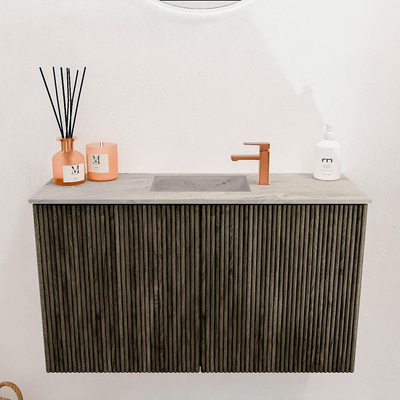 Mondiaz JOYA-DLUX 70cm toiletmeubel - kleur Shadow - Wastafel FAYE positie Midden 1 kraangat kleur Glace.