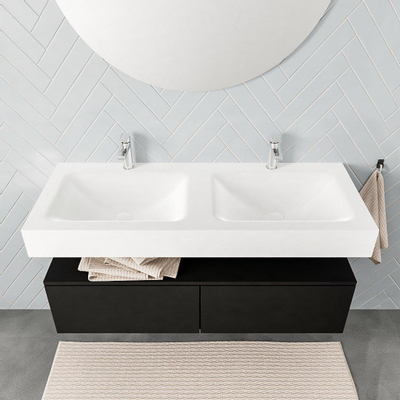 MONDIAZ ALAN 120cm - meuble bas - urban - 2 tiroirs - lavabo suspendu - 2 vasques - 2 trous de robinet - talc