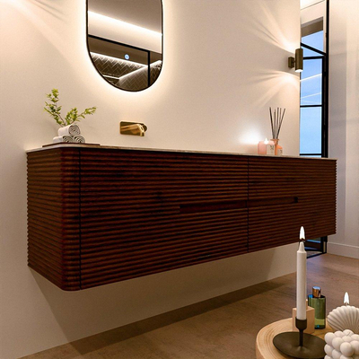 Mondiaz CIRO-DLUX Ensemble de meubles de salle de bains - 190x45x50cm - vasque solid surface Frappe - 1 lavabo à gauche - sans trous de robinet - 4 tiroirs - Ruby