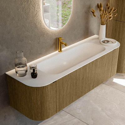 Mondiaz KURVE Badkamermeubelset - 150x46x40cm - 1 lade - 2 deuren - wastafel solid surface - midden - 1 kraangat - Dusk