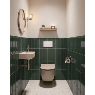 QeramiQ Dely Ensemble WC - réservoir encastré Qeramiq Flush - abattant slim - plaque de commande blanche brillante en plastique - boutons rectangulaires - beige