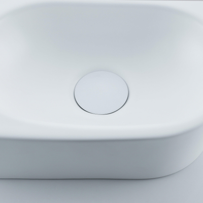 QeramiQ Fuente Ensemble de Lavabo - 40x21.5x12cm - gauche - lisse - demi-rond - 1 trou de robinet - céramique - ensemble de robinet blanc mat - bouchon de vidange - siphon abaissé - blanc mat