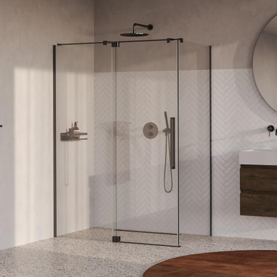 BRAUER Stellar Cabine de douche - 140x80x200cm - porte battante - revêtement de verre - réversible - verre clair - gunmetal brossé PVD